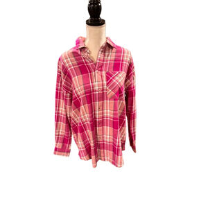 Women's The North Face Plaid Button Down Shirt Large Pink White b8